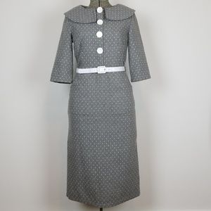Bettie Page Gray & White Polka Dot Wiggle Dress